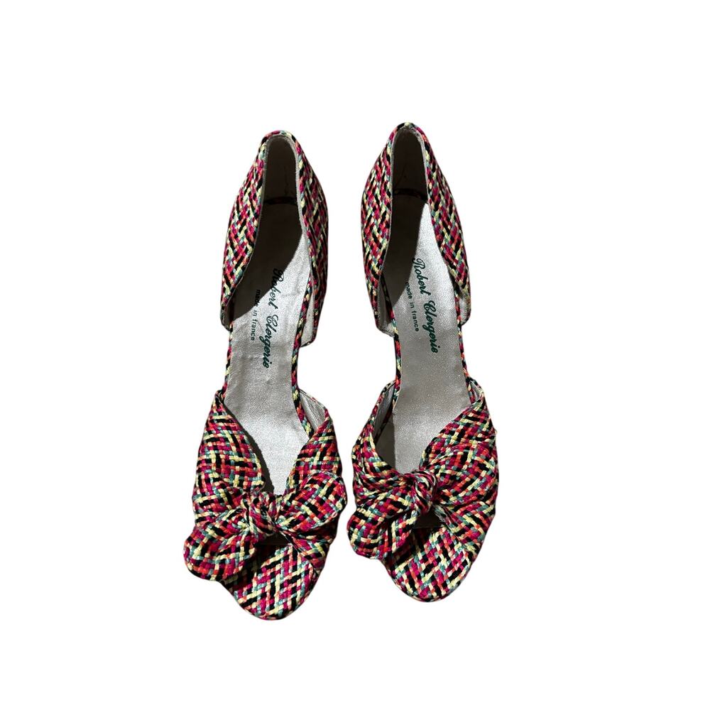 Robert Clergerie 8b woven colorful peep toe sandal with heel vintage nwt